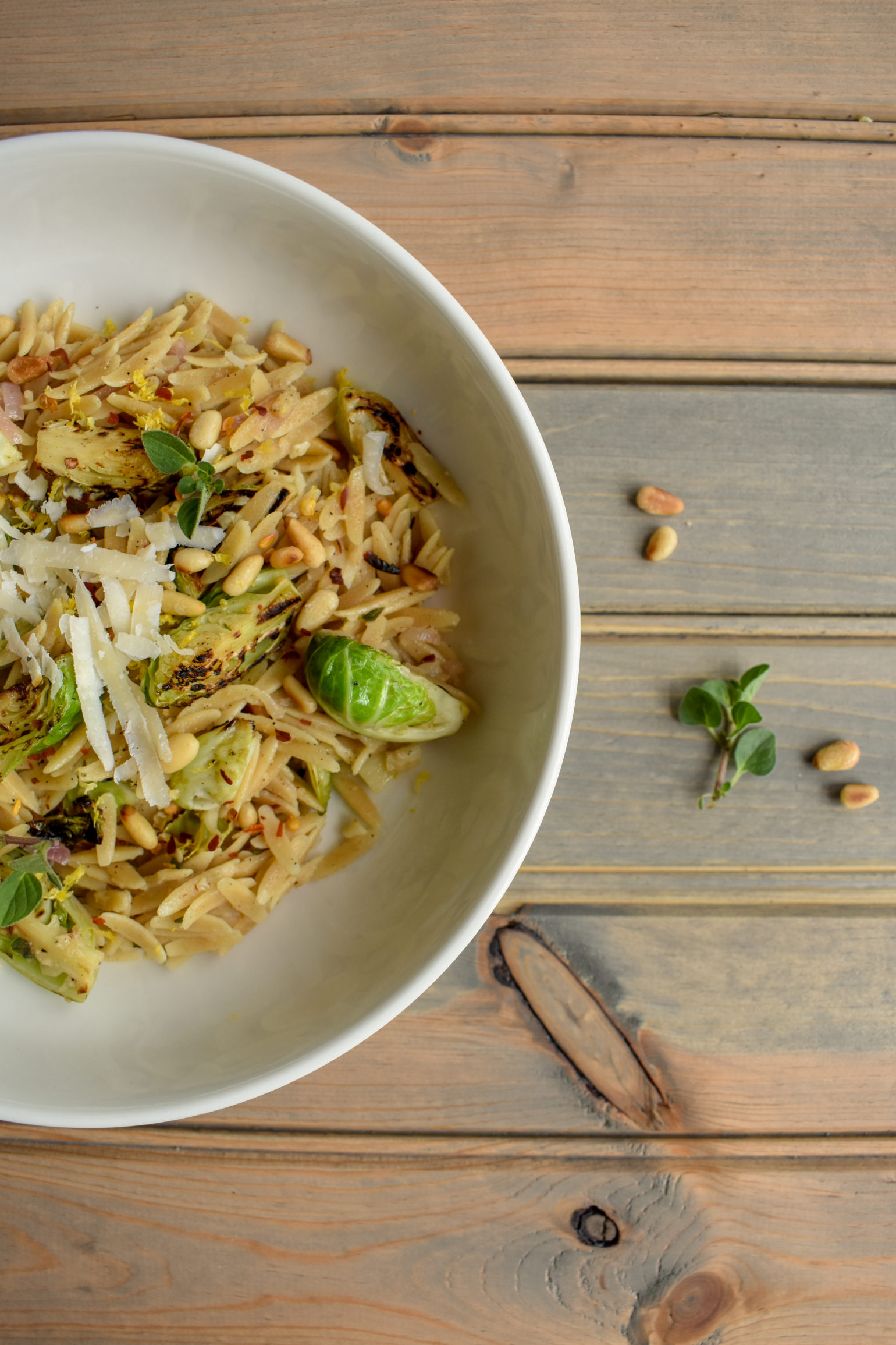 Orzo and Charred Brussels Sprouts in White Wine